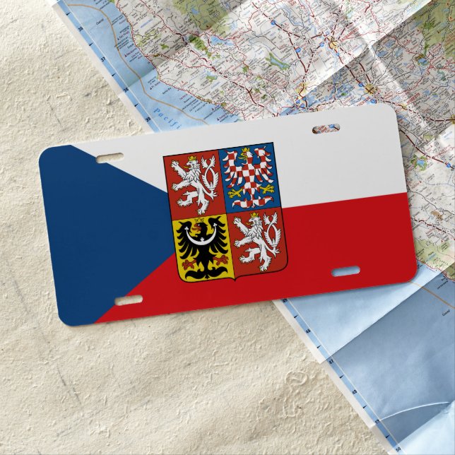 Czech Republic flag with coat of arms superimposed License Plate (In Situ)