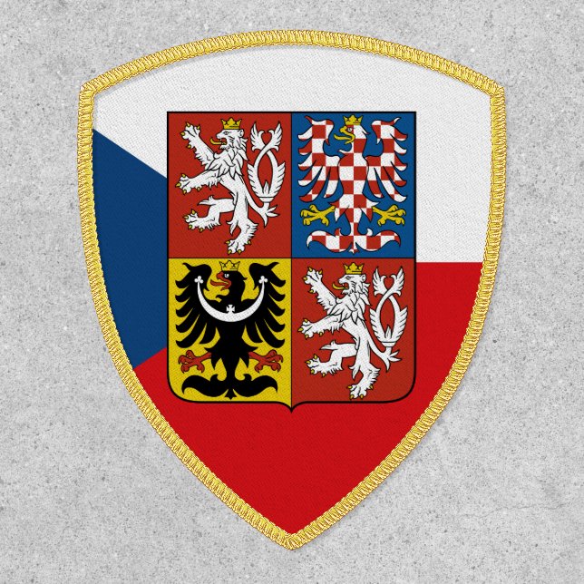 Czech Republic flag with coat of arms superimposed Patch (Front)