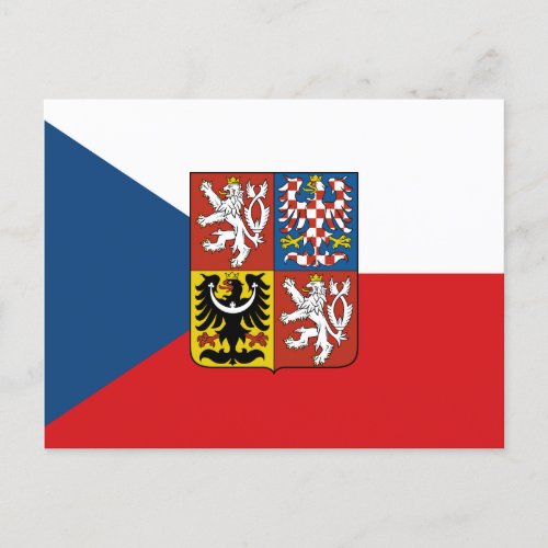Czech Republic flag with coat of arms superimposed Postcard