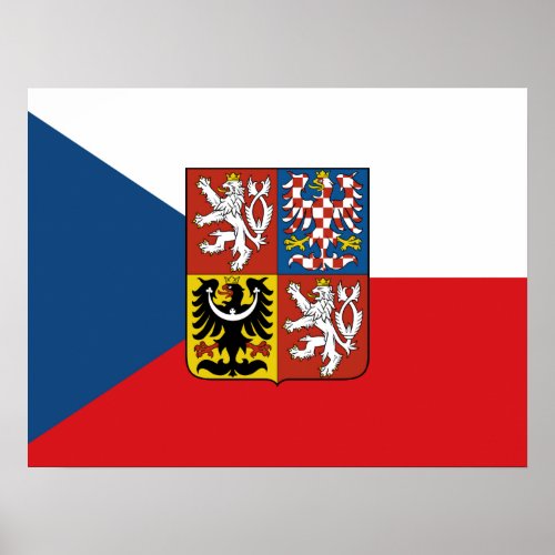 Czech Republic flag with coat of arms superimposed Poster