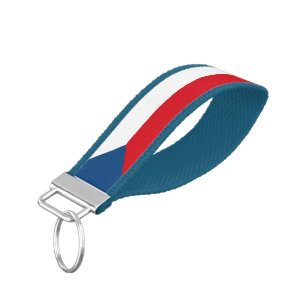 Czech Republic flag with coat of arms superimposed Wrist Keychain