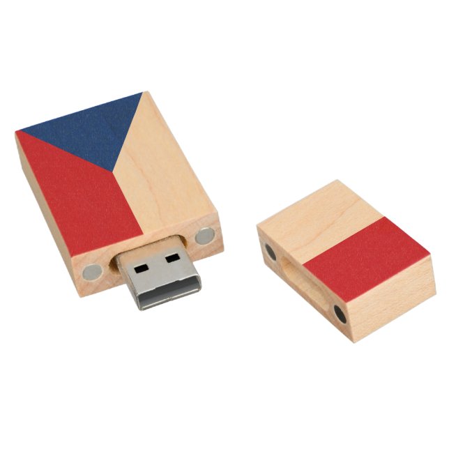 Czech Republic flag Wood Flash Drive (Angled)