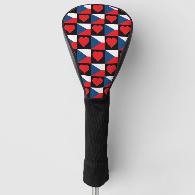 Czech Republic Golf Lover Heart Pattern Czech Love Golf Head Cover (Front)
