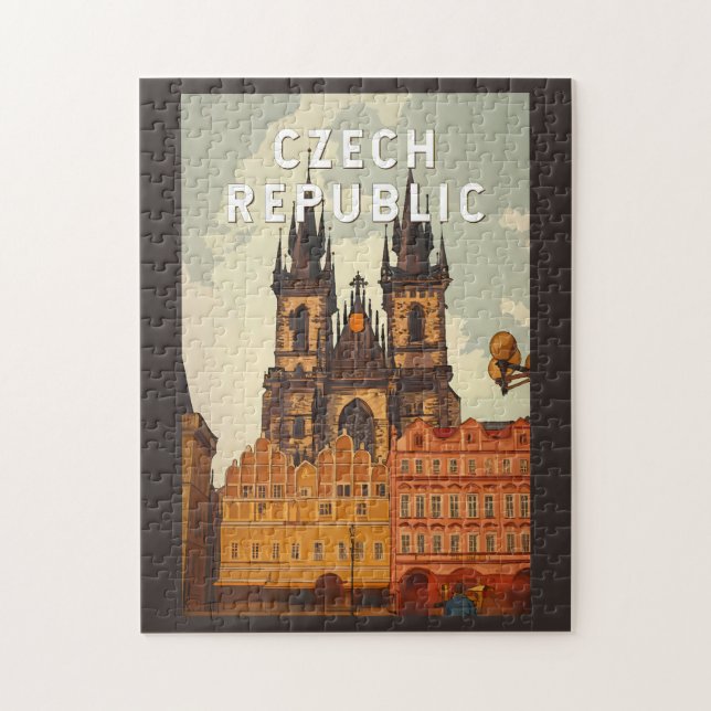 Czech Republic Illustration Travel Art Vintage Jigsaw Puzzle (Vertical)