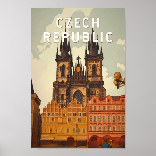 Czech Republic Illustration Travel Art Vintage