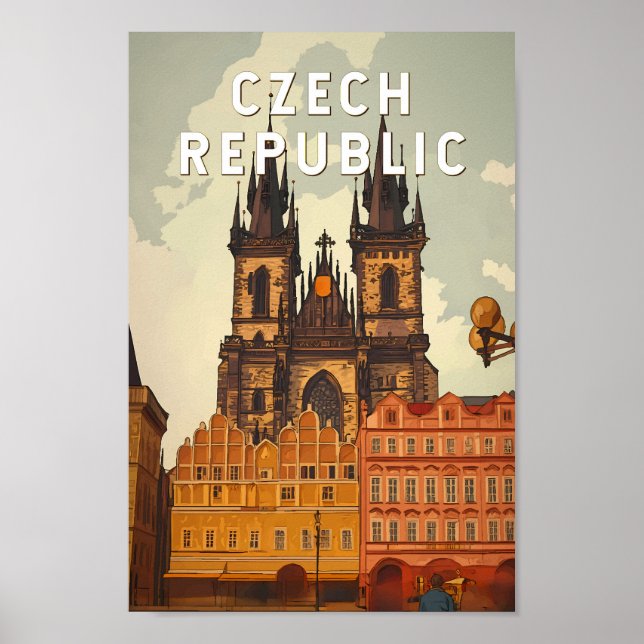 Czech Republic Illustration Travel Art Vintage Poster (Front)