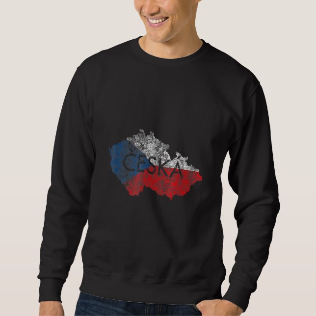 Czech Republic Map and Flag Souvenir   Distressed  Sweatshirt (Front)