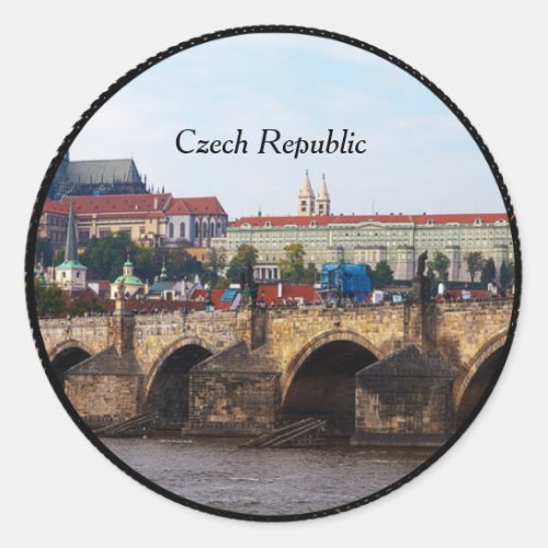 Czech Republic_Prague Castle and Charles Bridge Cl Classic Round Sticker