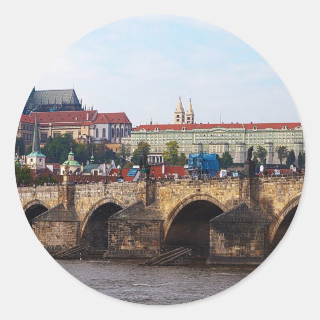 Czech Republic-Prague Castle and Charles Bridge Classic Round Sticker (Front)