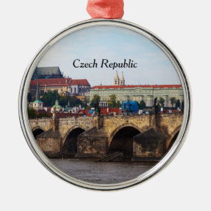 Czech Republic-Prague Castle and Charles Bridge Metal Ornament