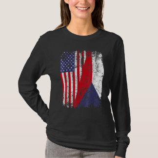 CZECH REPUBLIC ROOTS Half American Flag CZECH T-Shirt