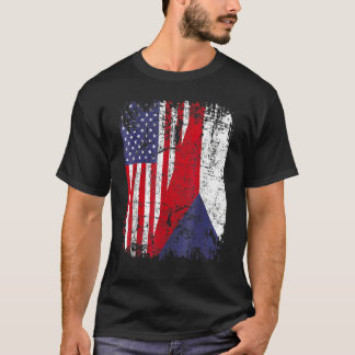CZECH REPUBLIC ROOTS Half American Flag CZECH T-Shirt