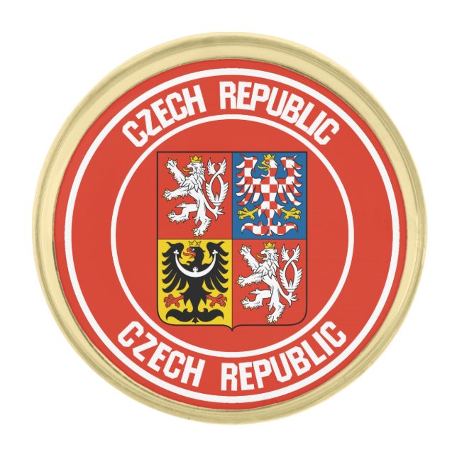 Czech Republic Round Emblem Gold Finish Lapel Pin (Front)