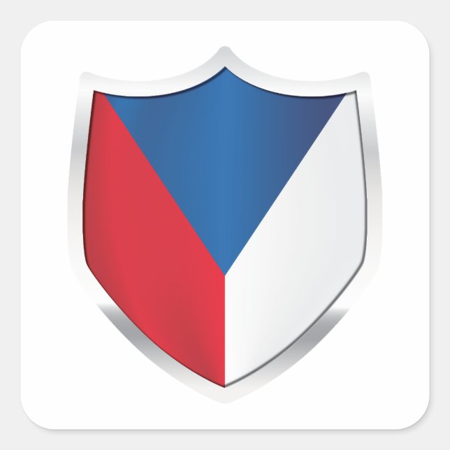 Czech Republic Silver Shield Flag Square Sticker (Front)