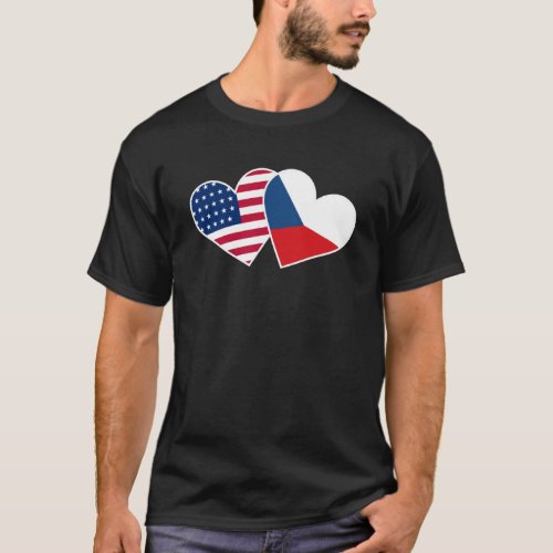 Czech Republic USA Flag  Heart Czech Americans Lov T_Shirt
