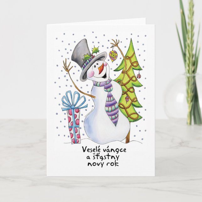 Czech - Snowman - Happy Snowman Christmas Card (Front)