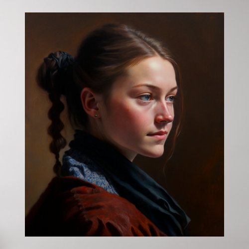 Czech Young Woman Portrait Oil Painting Poster