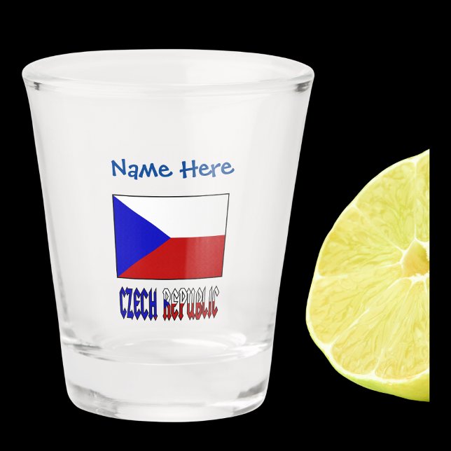 Czechia Czech Republic Flag Blue Personalization  Shot Glass (Shot glass with the Czech Flag and the words CZECH REPUBLIC below in flag colors. Add a name above.)