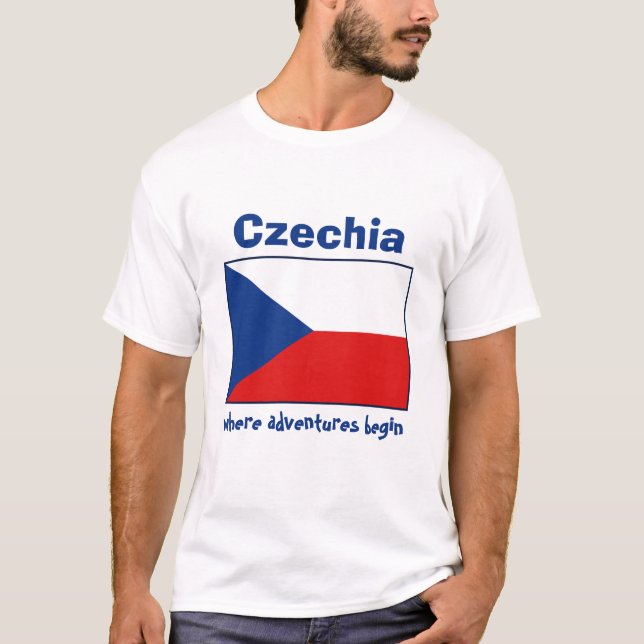 Czechia Flag + Map + Text T-Shirt (Front)
