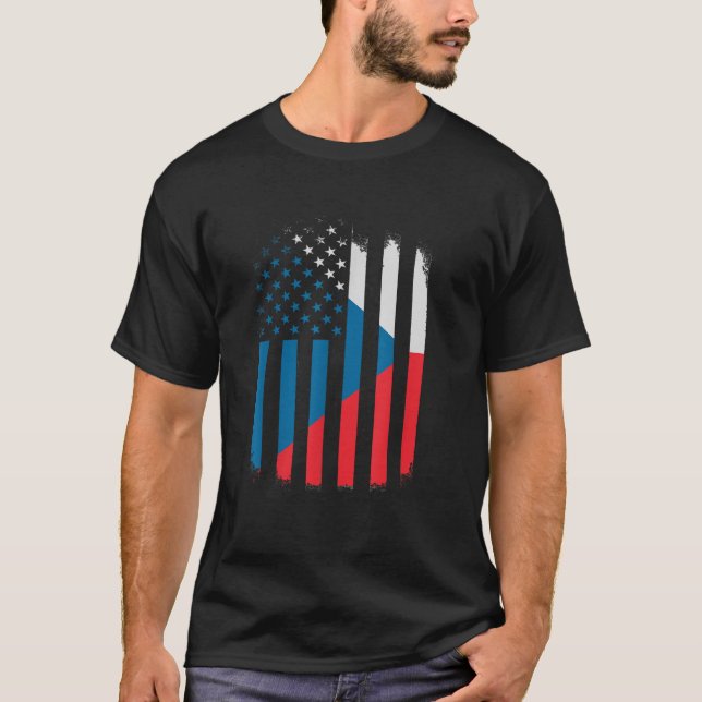 Czechoslovakia and America Flag Czech American Fla T-Shirt (Front)