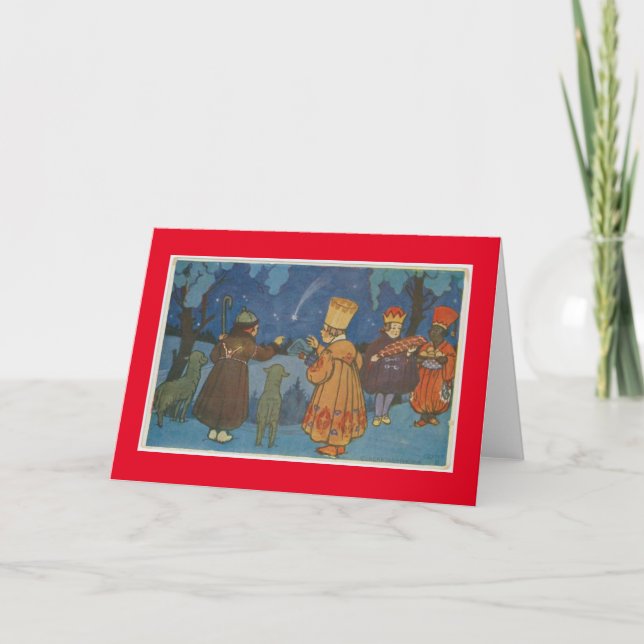 CZECHOSLOVAKIAN CHRISTMAS FOLK ART HOLIDAY CARD (Front)