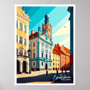 Czestochowa Poland Travel Vintage illustration Poster