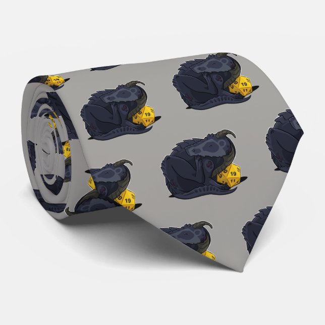 D20 Black Dragon Neck Tie (Rolled)