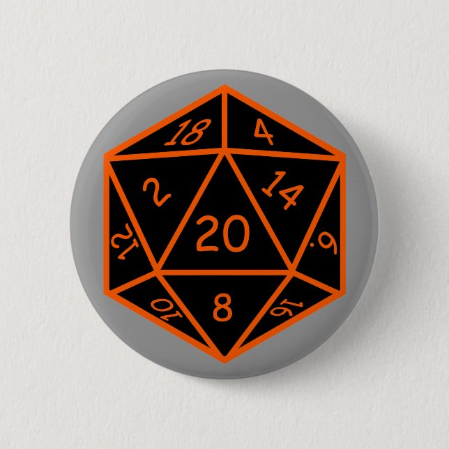 D20 Black & Orange Pinback Button (Front)