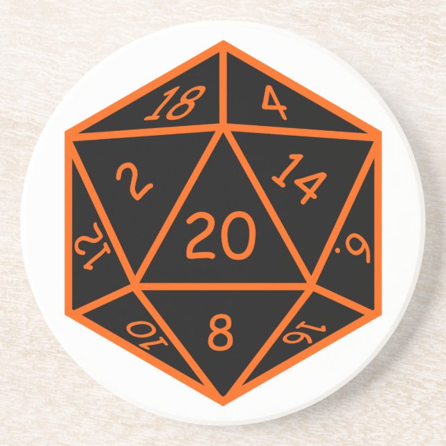 D20 Black & Orange Sandstone Coaster (Front)
