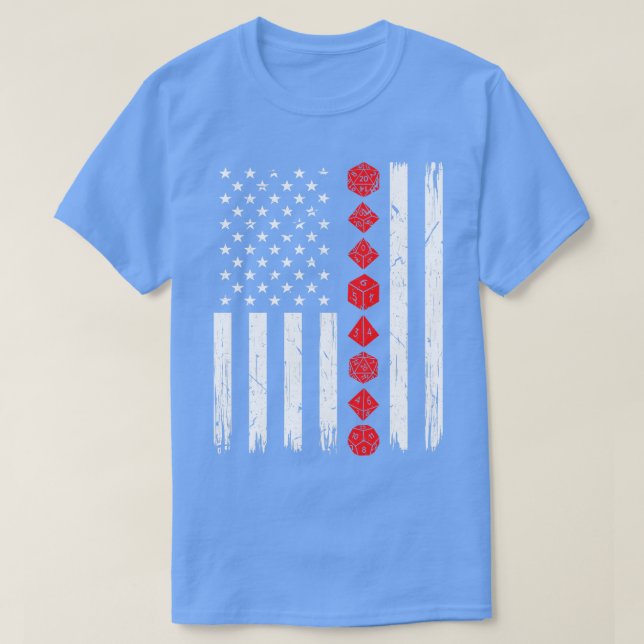D20 Dice 4th of July USA Flag Tabletop Dragons RPG T-Shirt (Design Front)