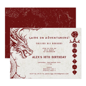 D20 Dice Celtic Dragon DND RPG DM Gamer Birthday Invitation