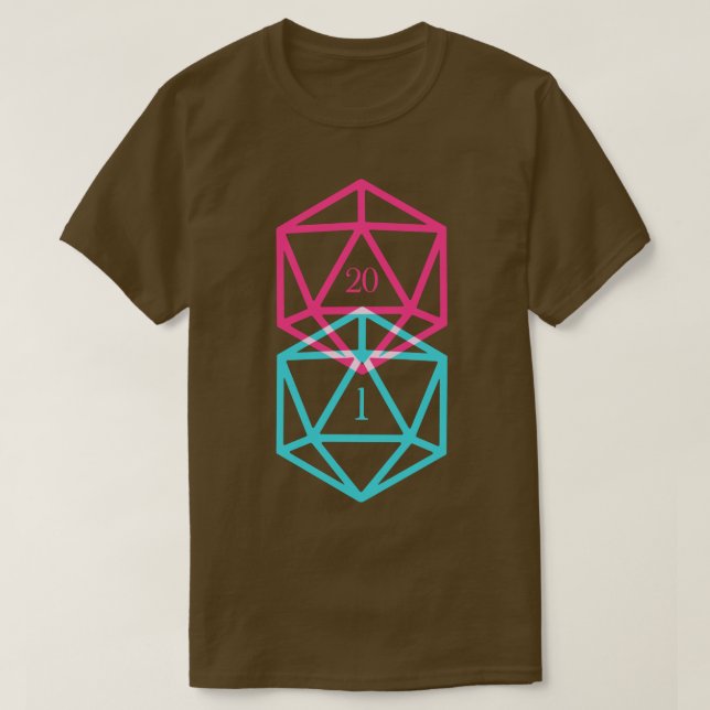 D20 Dice Critical Fail and Natural 20 Tabletop RPG T-Shirt (Design Front)