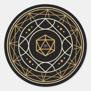 D20 Dice Geometric CircleTabletop RPG Classic Round Sticker