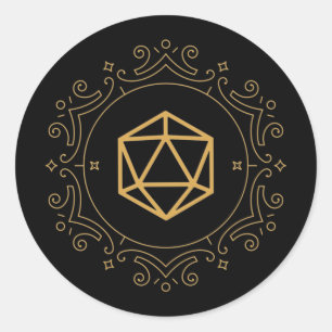 D20 Dice Monogram Bronze Tabletop RPG Classic Round Sticker