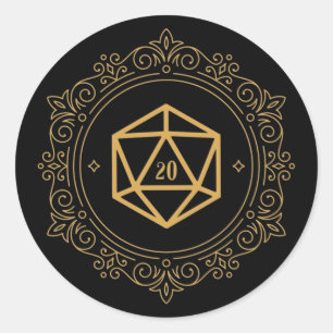 D20 Dice Monogram Tabletop RPG Classic Round Sticker