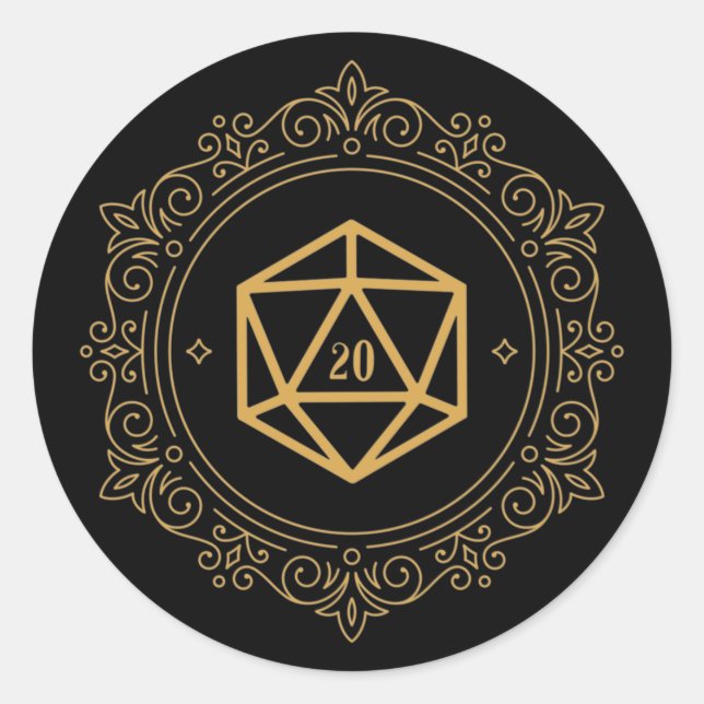 D20 Dice Monogram Tabletop RPG Classic Round Sticker (Front)