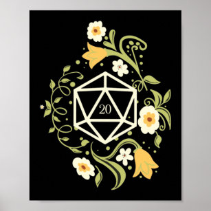 D20 Dice of Druid Flowers Tabletop RPG Poster