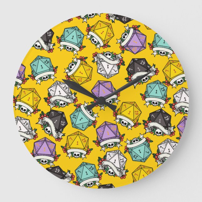 D20 Dice Set Pattern Large Clock (Front)