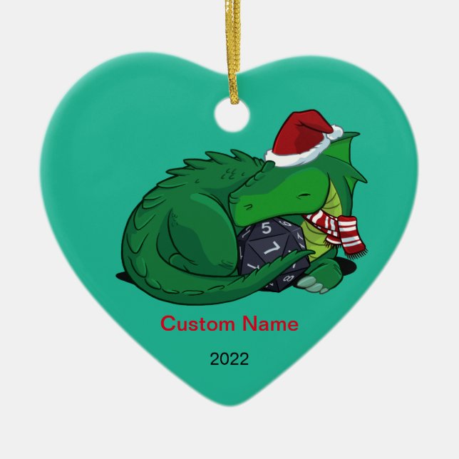 D20 Green Dragon Ceramic Ornament (Front)