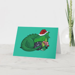 D20 Green Dragon Holiday Edition Greeting Card