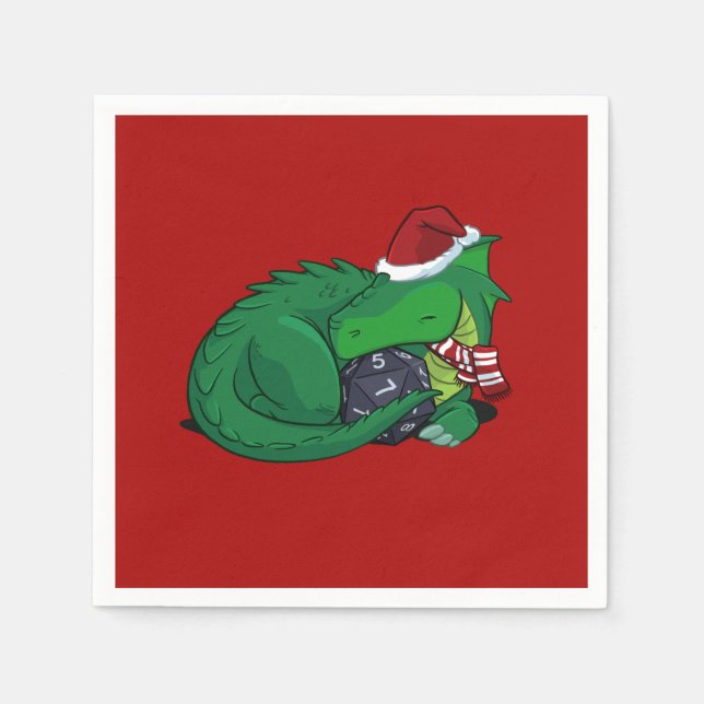 D20 Green Dragon - Holiday Edition Napkins (Front)