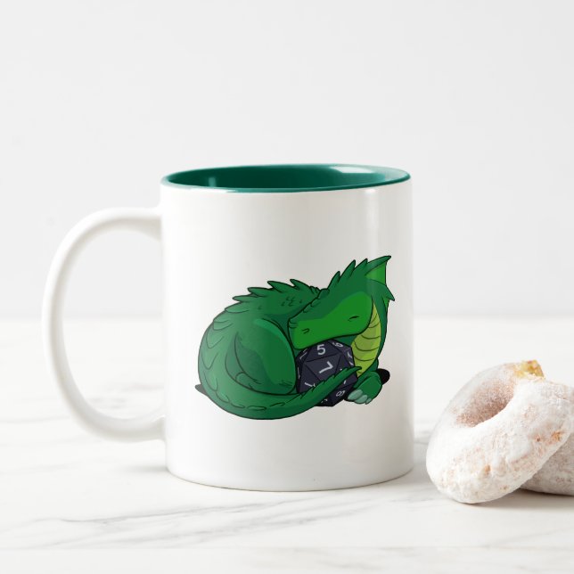 D20 Green Dragon Two-Tone Coffee Mug (With Donut)