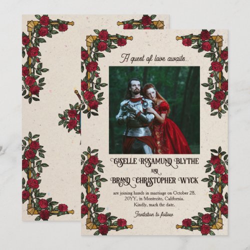 D20 Monogram Red Roses RPG Themed Wedding Save The Date