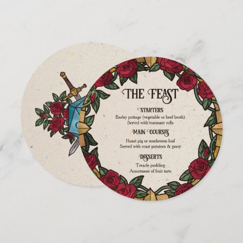 D20 Monogram Rose Wreath RPG Wedding Feast Menu