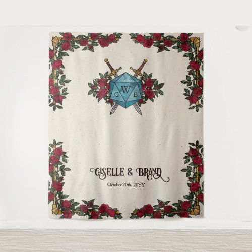 D20 Monogram Roses RPG Wedding Backdrop