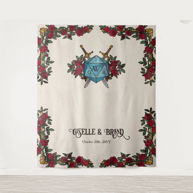 D20 Monogram Roses RPG Wedding Backdrop (Front)