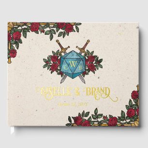 D20 Monogram Roses RPG Wedding Gold Foil Guest Book