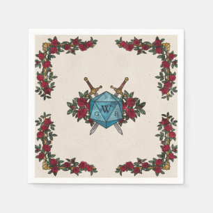D20 Monogram Roses RPG Wedding Napkins
