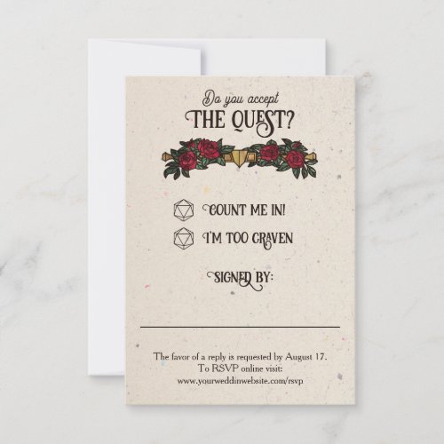 D20 Monogram Roses RPG Wedding RSVP Card