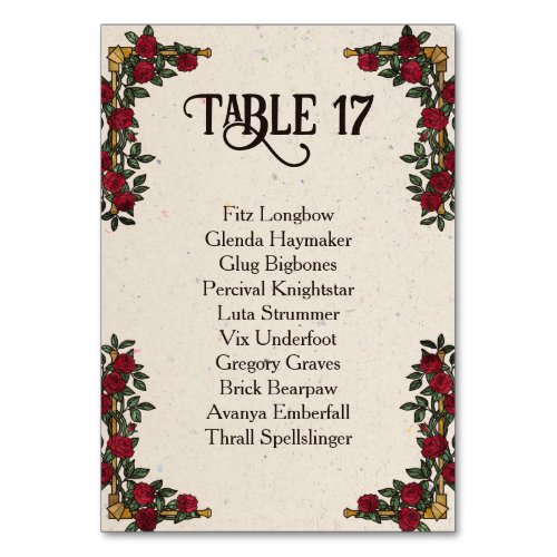 D20 Monogram Roses RPG Wedding Seating Card